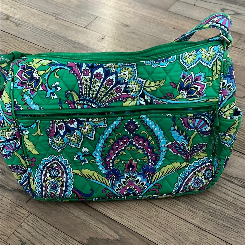 Vera Bradley Green and Blue Quilted cross body Bag with Paisley Pattern